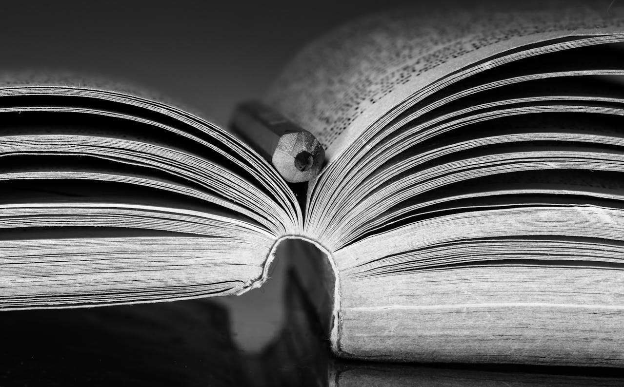Photo by Bernyce Hollingworth: https://www.pexels.com/photo/grayscale-photography-of-pencil-on-top-of-book-2118511/